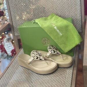 Tory Burch Cream Wedge Sandals